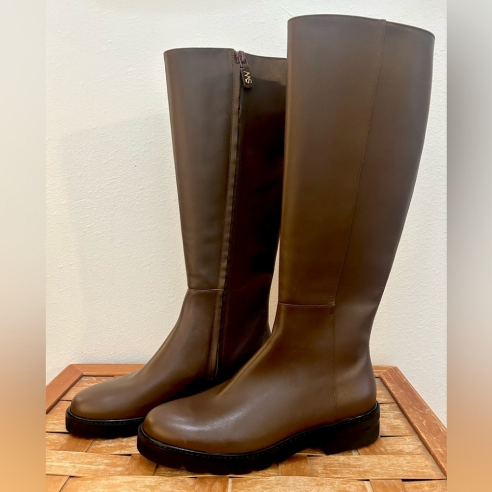 Stuart Weitzman Brown Leather Donna To The Knee Zip Boots Size 6.5 NWOT